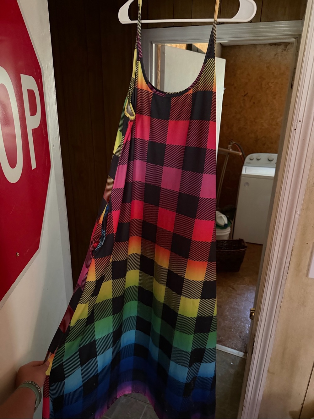 Women's Rainbow Plaid Slip Dress - Multicolor